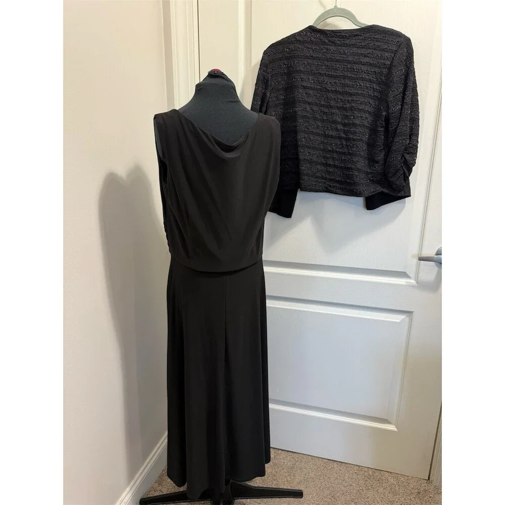 Perceptions New York Suit Set Womens Size 12 Black Dress & Open Jacket 2pc